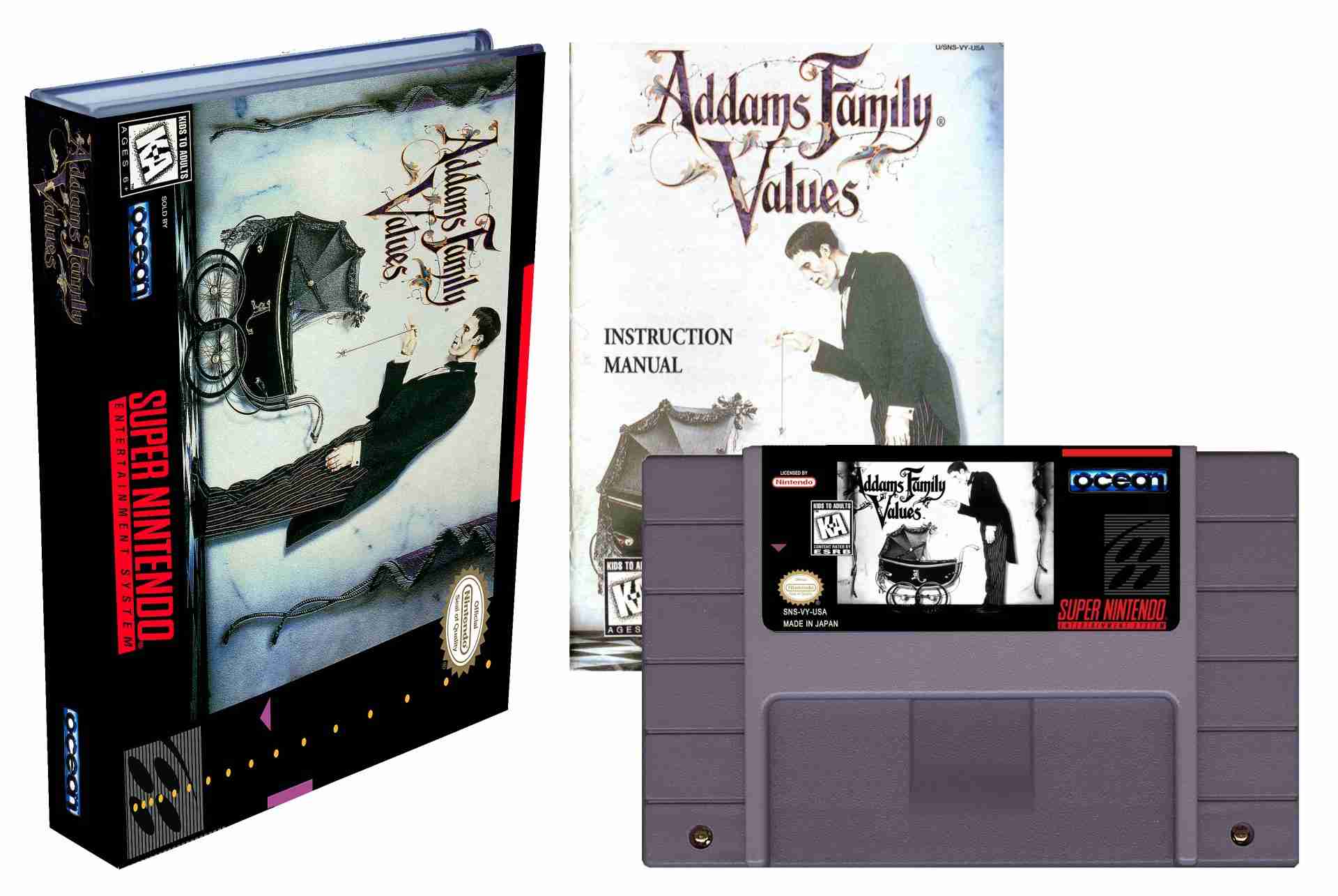 Addams Family Values (SNES Compatible) - Reproduction Video Game Cartridge with Case and Manual image 0