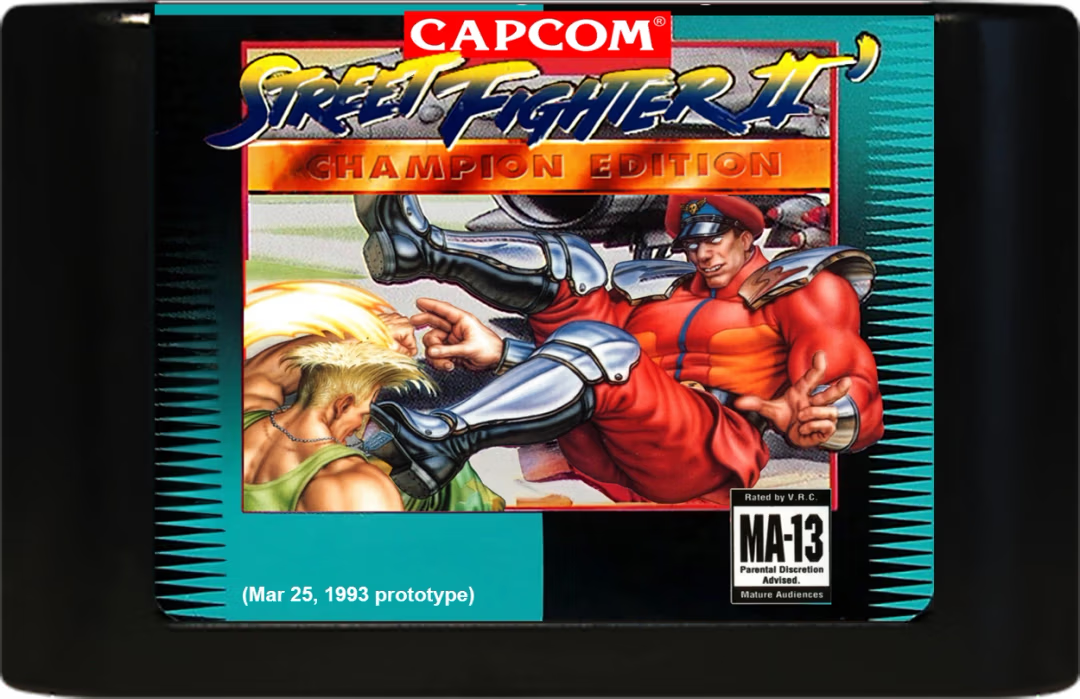 Street Fighter II: Champion Edition (March 25, 1993 prototype) - (Genesis Compatible) - Reproduction Video Game Cartridge with Case and Manual image 1