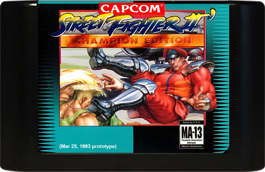 Street Fighter II: Champion Edition (March 25, 1993 prototype) - (Genesis Compatible) - Reproduction Video Game Cartridge with Case and Manual image 1