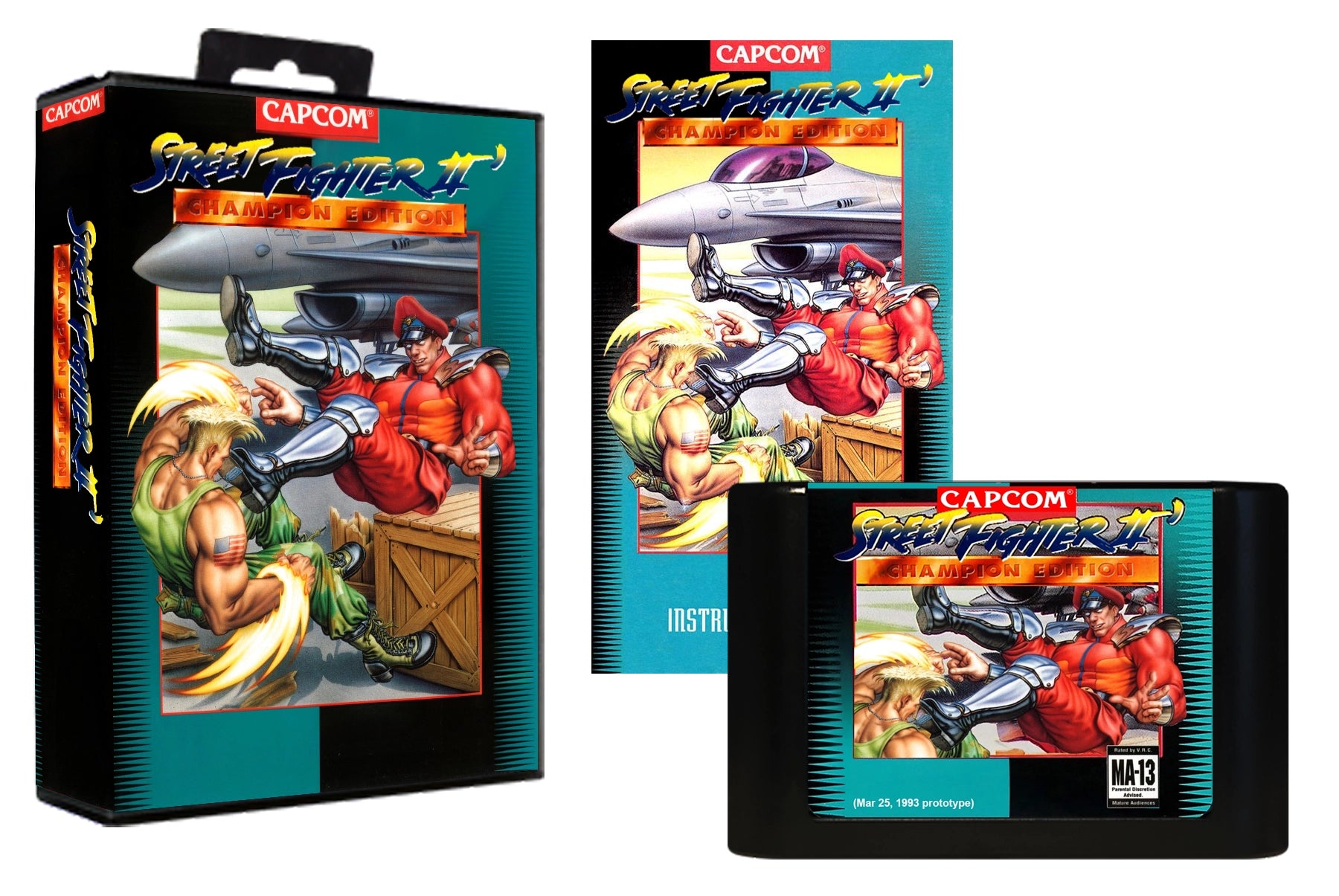 Street Fighter II: Champion Edition (March 25, 1993 prototype) - (Genesis Compatible) - Reproduction Video Game Cartridge with Case and Manual image 0