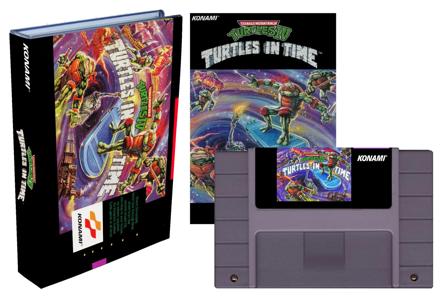 Teenage Mutant Ninja Turtles IV: Turtles in Time (SNES Compatible) - Reproduction Video Game Cartridge with Box and Manual