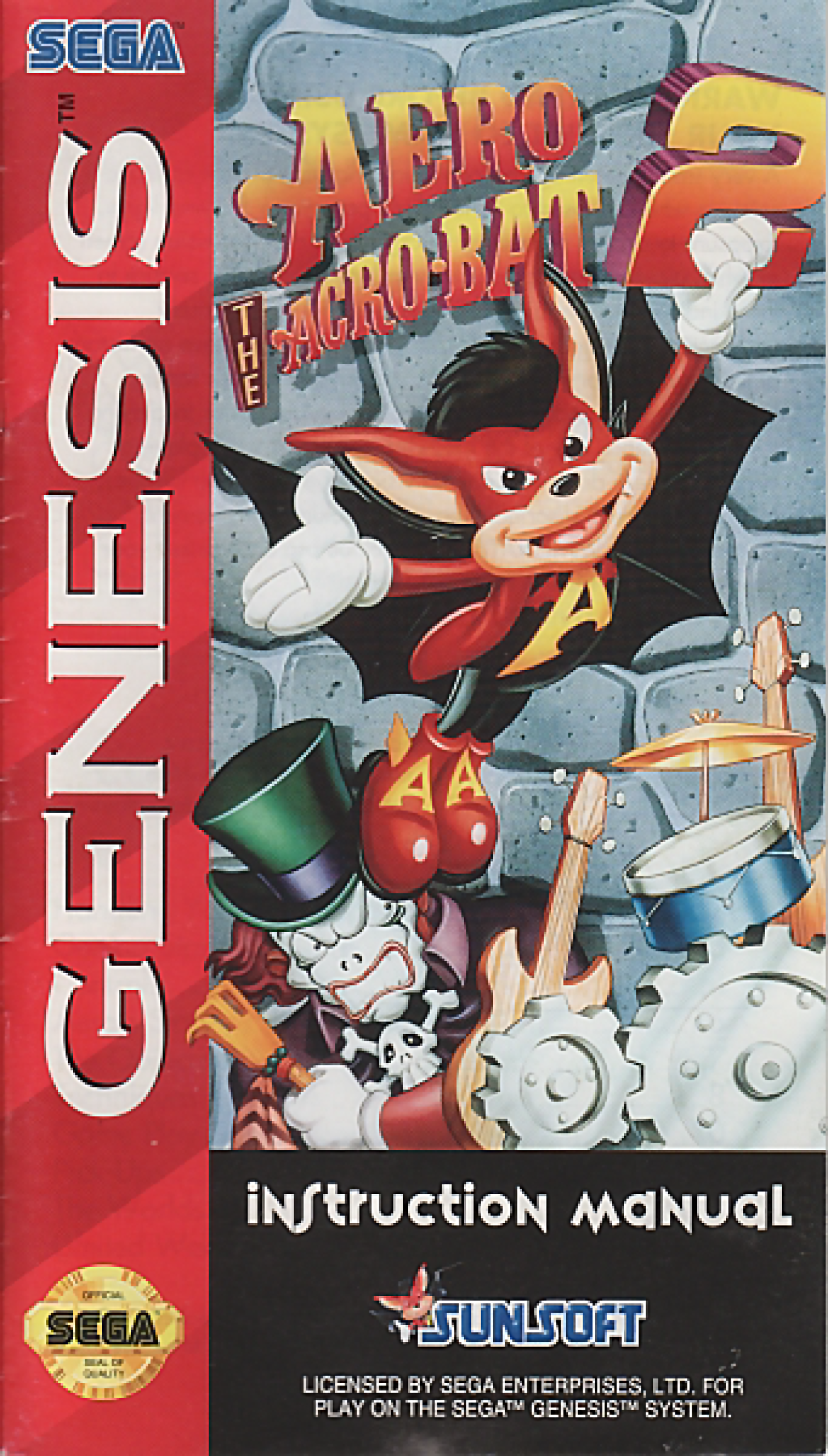 Aero the Acro-Bat 2 (Genesis Compatible) – Reproduction Video Game Cartridge with Case and Manual