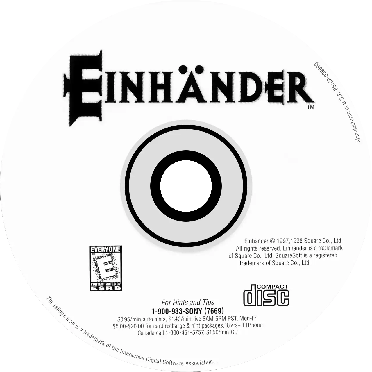Einhänder (DVD Case) – (PS1 Compatible for Polymega or Modded PS1) – Reproduction Video Game CD