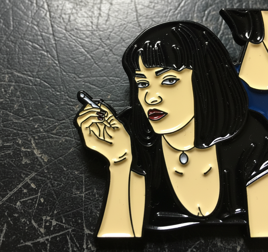 Mia Wallace Enamel Pin – Pulp Fiction Movie Brooch, 90s Grunge Pop Culture Lapel Badge for Jackets, Bags & Collectors