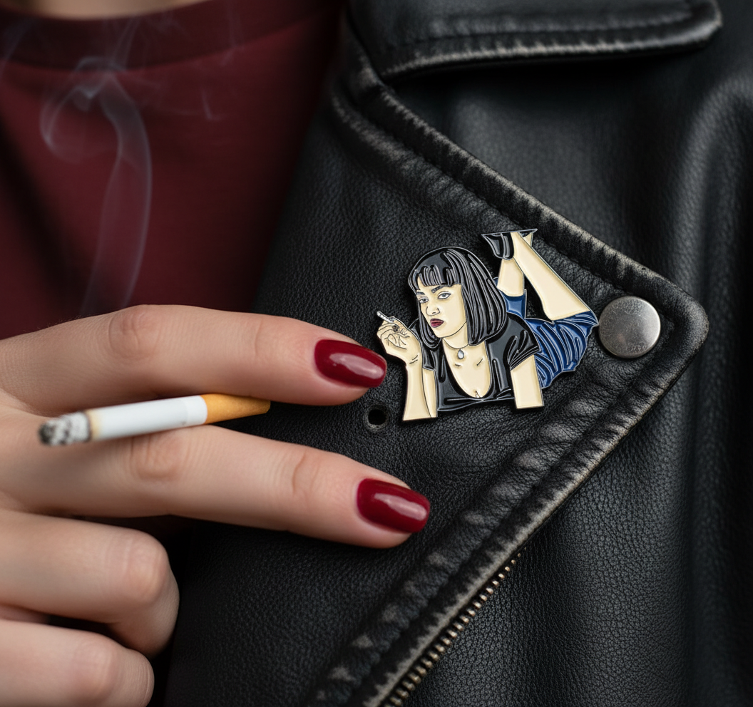 Mia Wallace Enamel Pin – Pulp Fiction Movie Brooch, 90s Grunge Pop Culture Lapel Badge for Jackets, Bags & Collectors