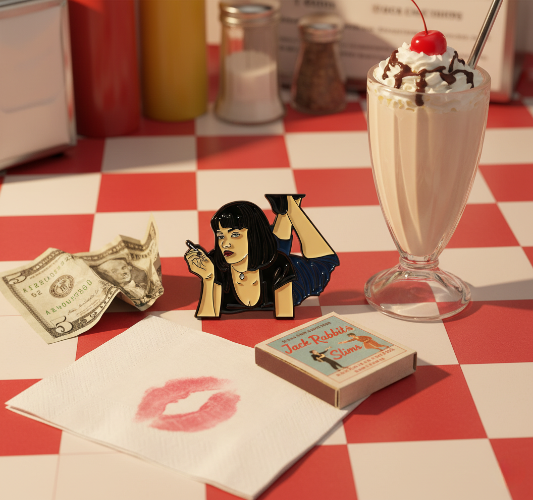 Mia Wallace Enamel Pin – Pulp Fiction Movie Brooch, 90s Grunge Pop Culture Lapel Badge for Jackets, Bags & Collectors
