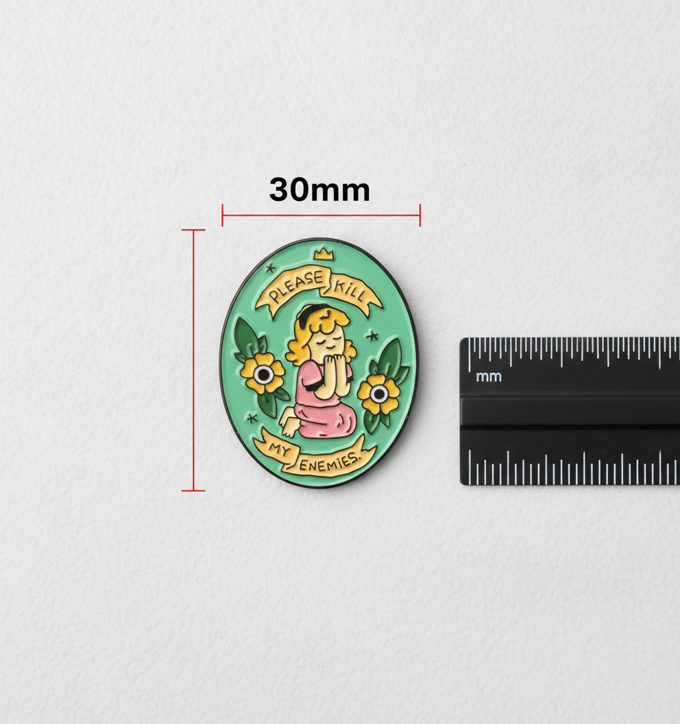 'Please Kill My Enemies' Funny Cute Praying Girl Enamel Pin - Flower Badge Brooch Jewelry