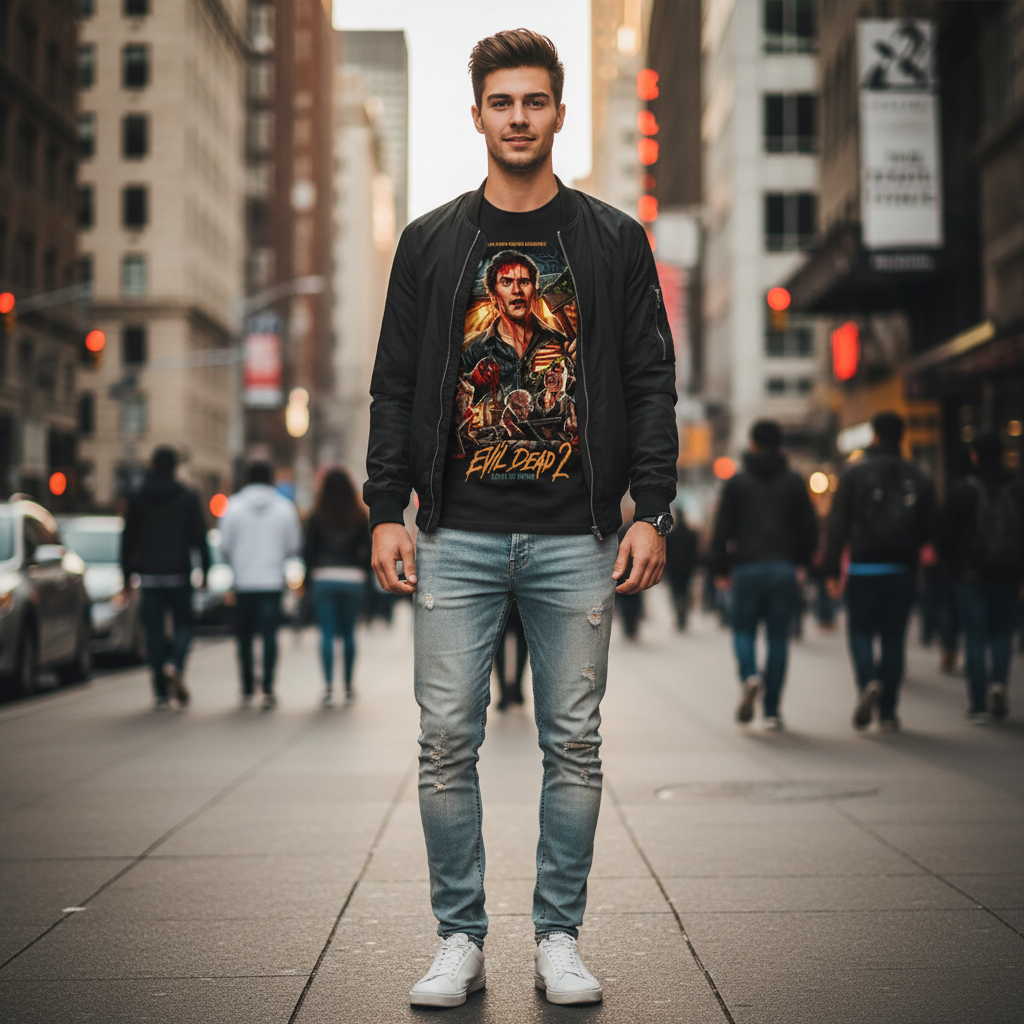 Evil Dead 2 T-Shirt - Kiss Goodbye Horror Movie Graphic Tee - Retro Cult Classic