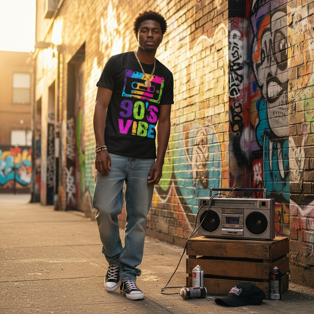 Urban street setting with graffiti and boom box