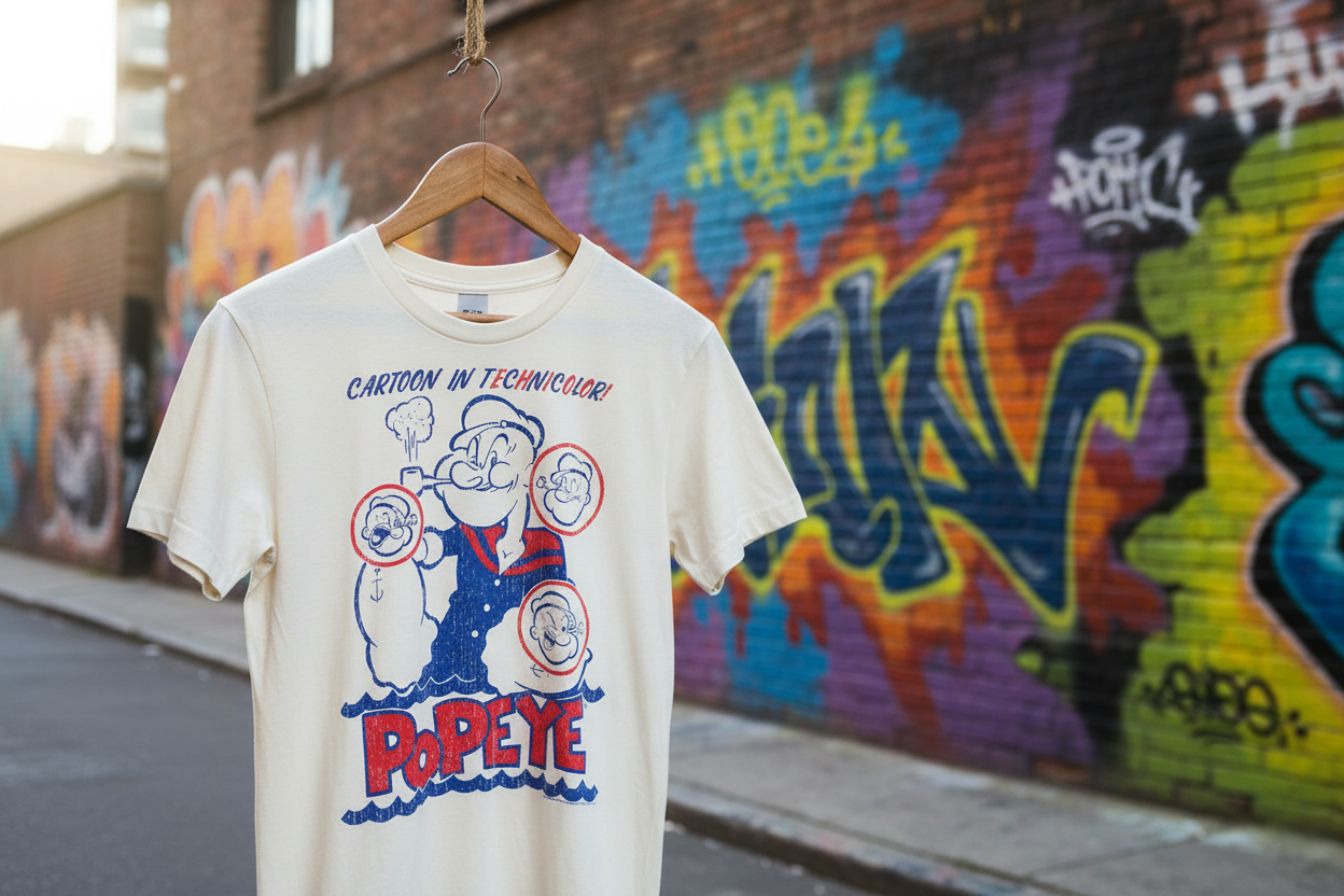 T-shirt with Popeye graphic design on a white background Urban Street Style