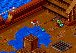 Screenshot of a classic video game with characters and objects on a wooden floor. Spot Goes to Hollywood Prototype Reproduction Cartridge CrebbaTECH:RETROVERSE