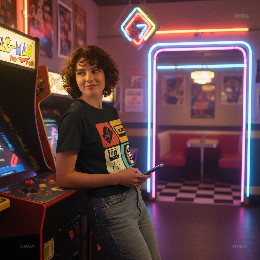 Vintage Summer Camp T-Shirt - Retro 70s 80s Outdoor Tee - Arcade Diner Setting