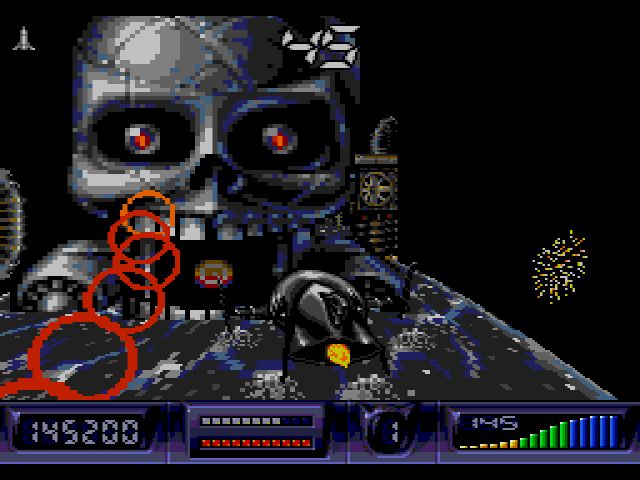 Pixelated video game scene with a skull-like character and interface elements. Batman Returns Sega CD Screenshot - CrebbaTECH: RETROVERSE