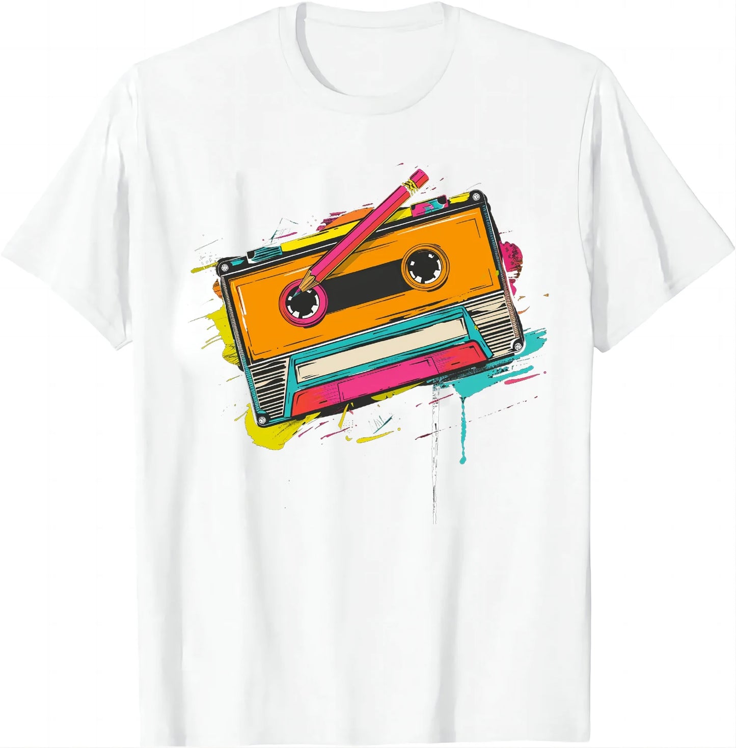 80s Cassette Tape Pencil T-Shirt - Retro 1980s Music Vintage Throwback Tee
