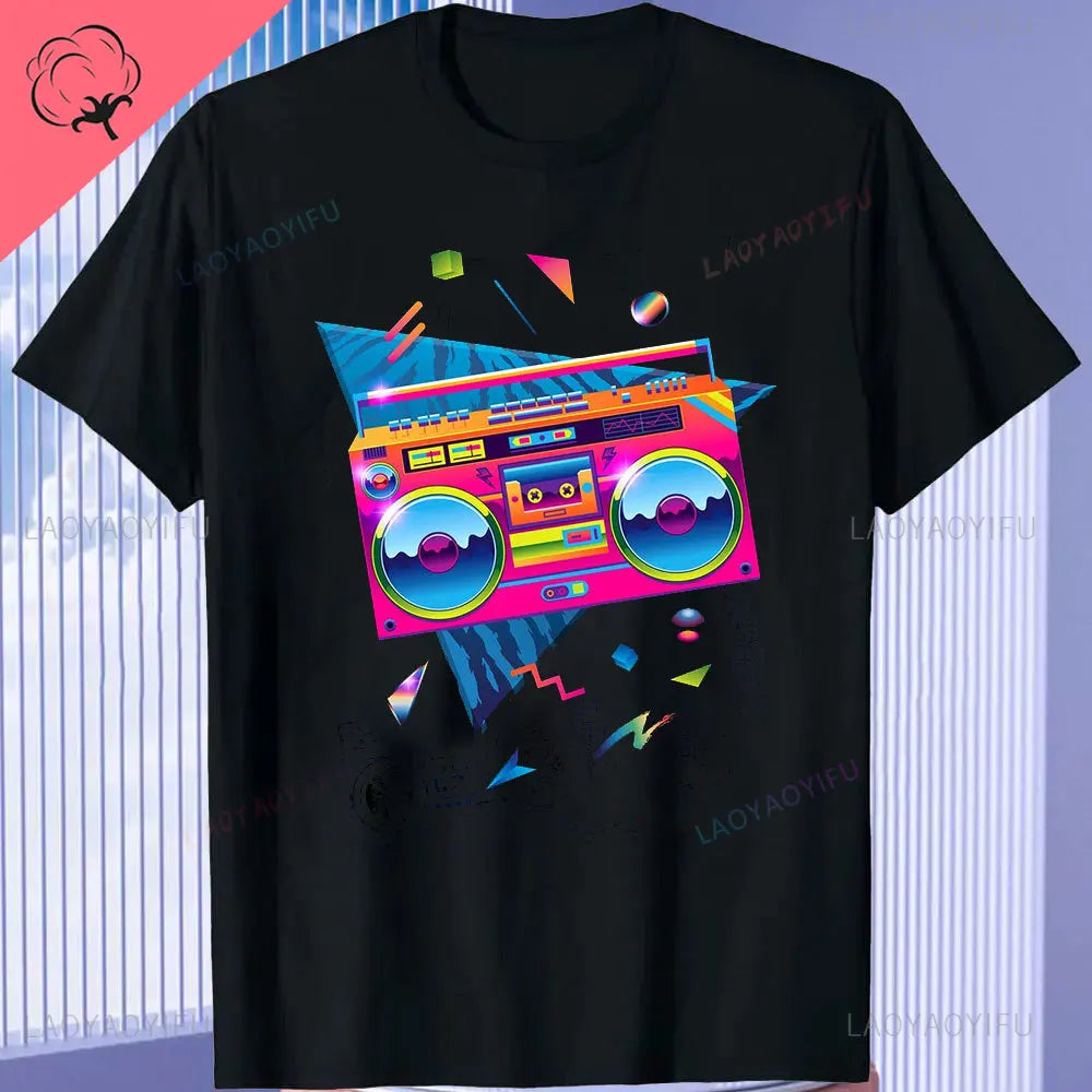 80s Retro T-Shirt - Vintage Turntable Cassette Tape Graphic Tee | Unisex Cotton 1980s Nostalgia Shirt
