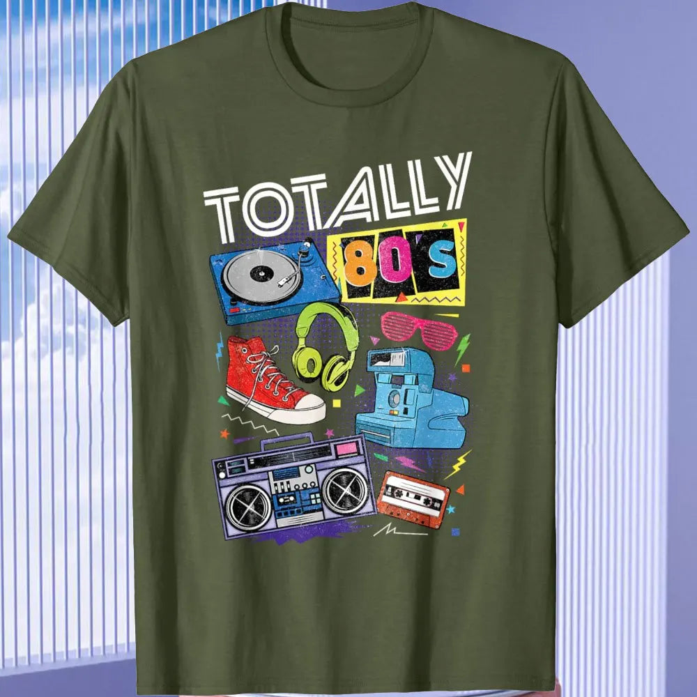 80s Retro T-Shirt - Vintage Turntable Cassette Tape Graphic Tee | Unisex Cotton 1980s Nostalgia Shirt