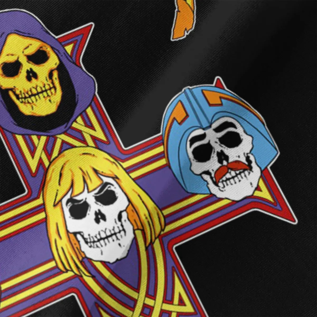 Black t-shirt with colorful graphic design featuring 'Masters of the Universe' and 'Appetite for Eternia' text.