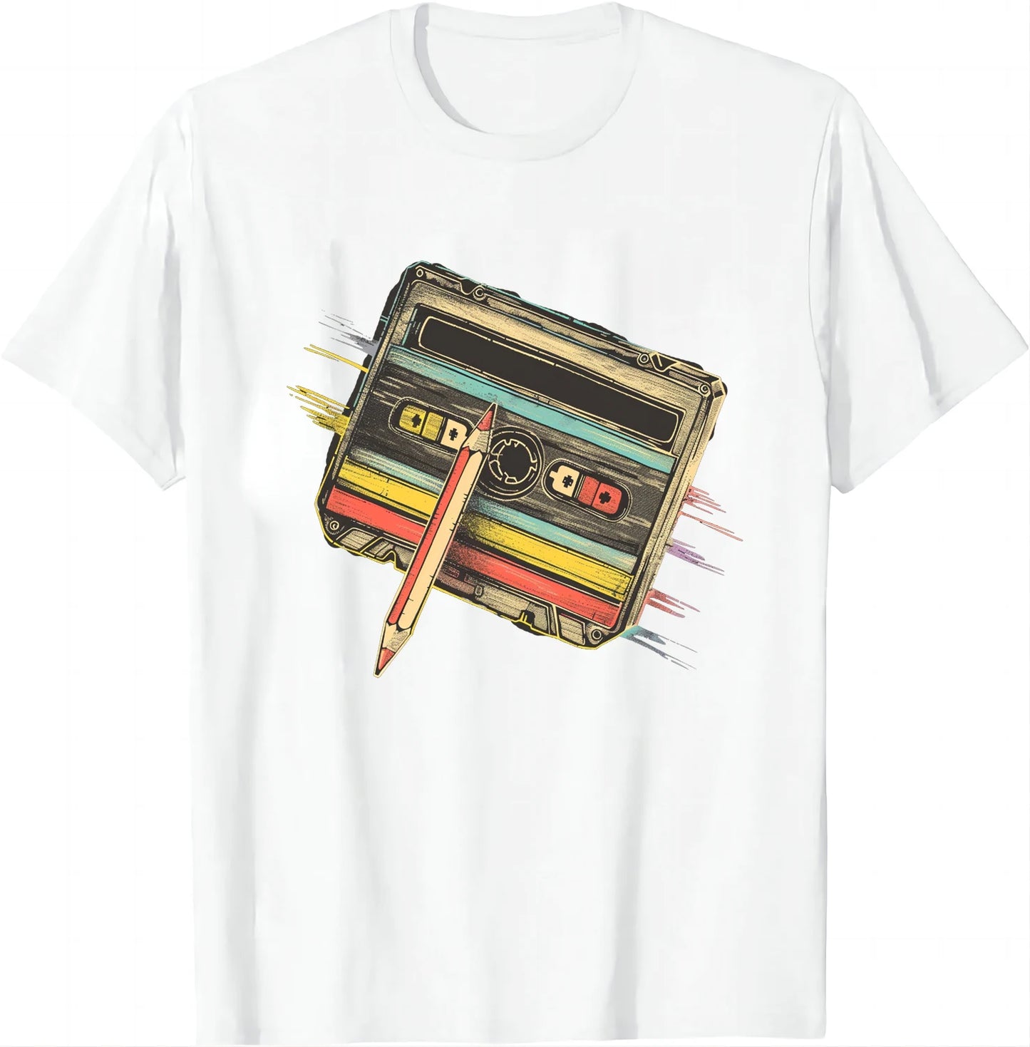 80s Cassette Tape Pencil T-Shirt - Retro 1980s Music Vintage Throwback Tee