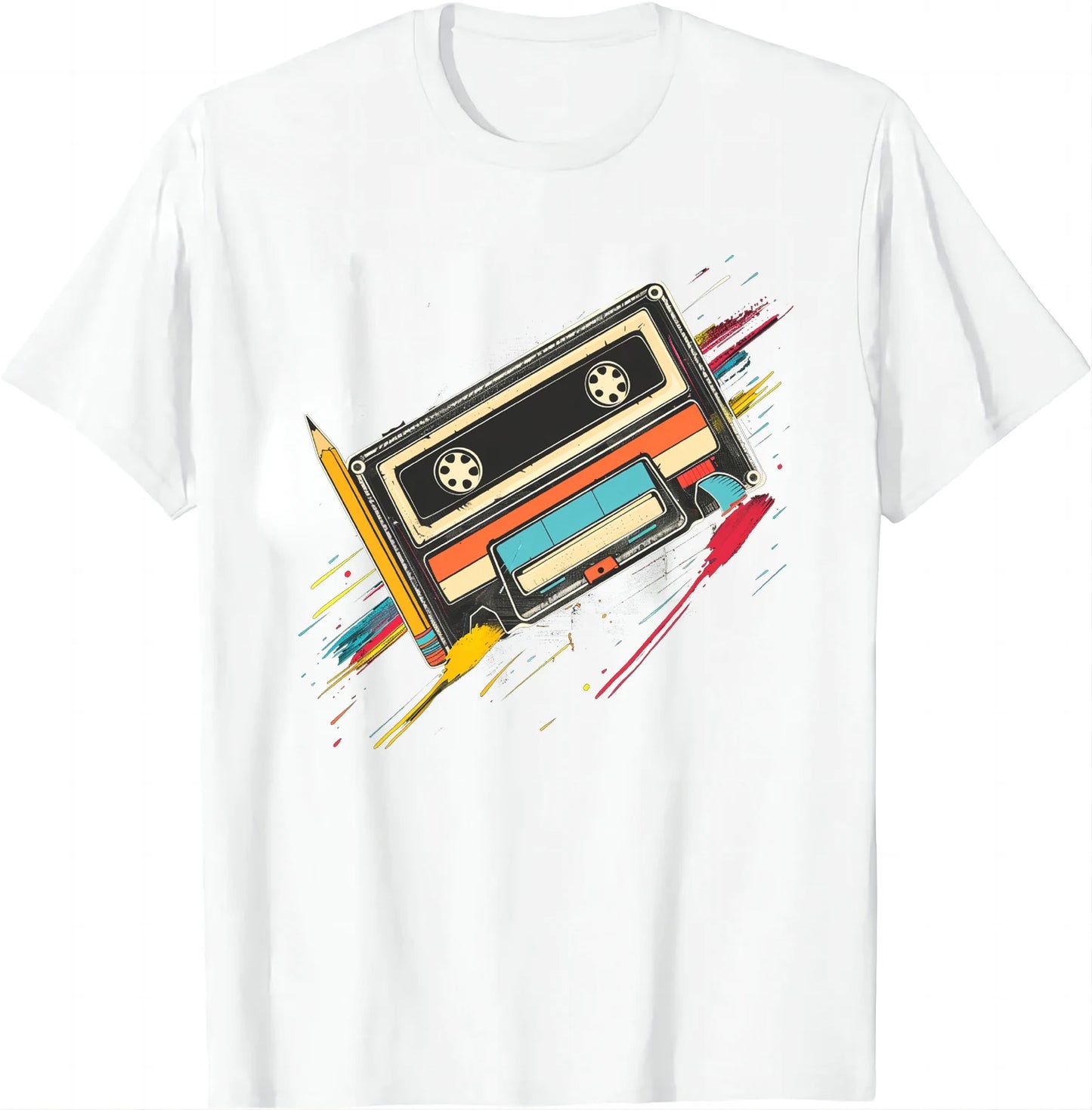 80s Cassette Tape Pencil T-Shirt - Retro 1980s Music Vintage Throwback Tee