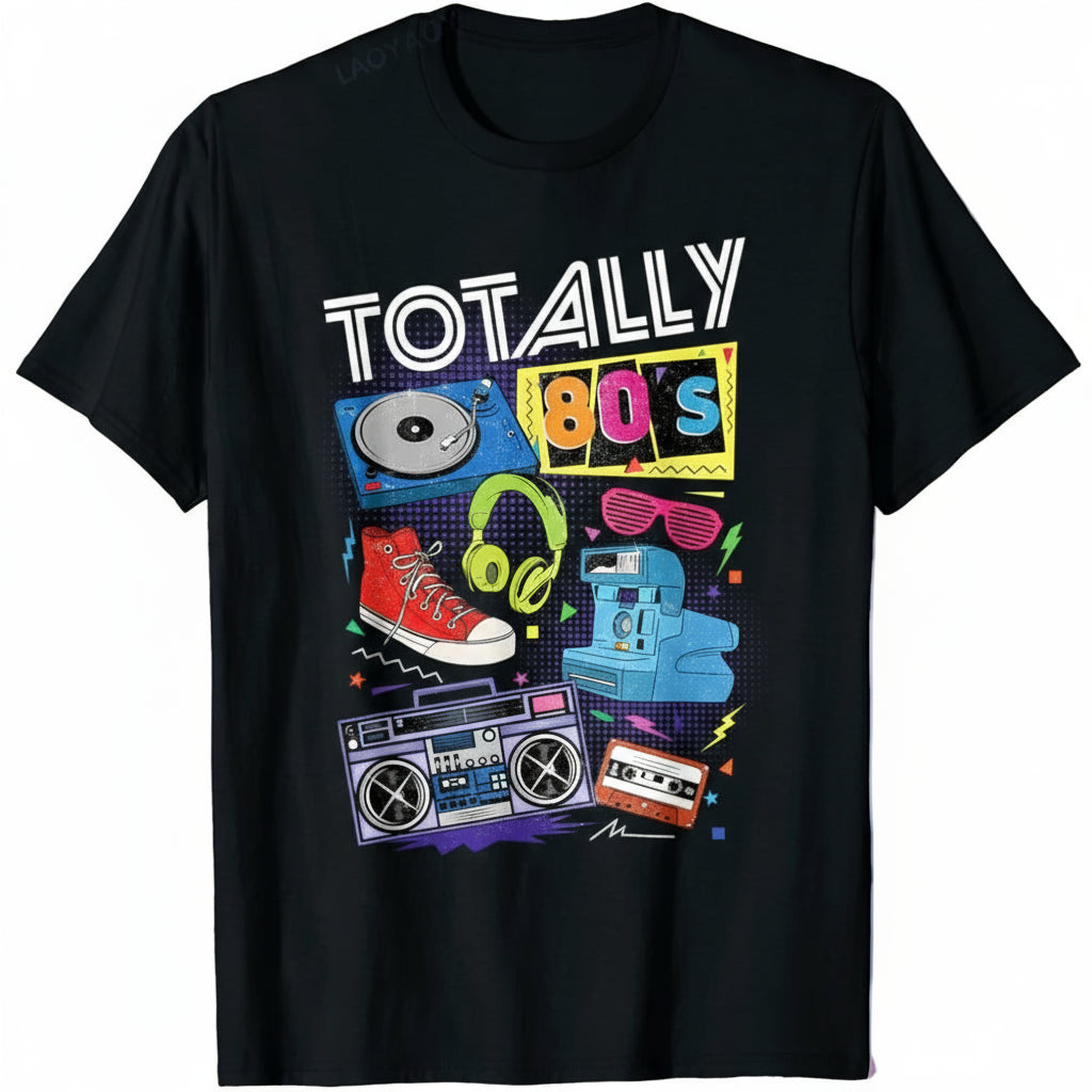 80s Retro T-Shirt - Vintage Turntable Cassette Tape Graphic Tee | Unisex Cotton 1980s Nostalgia Shirt