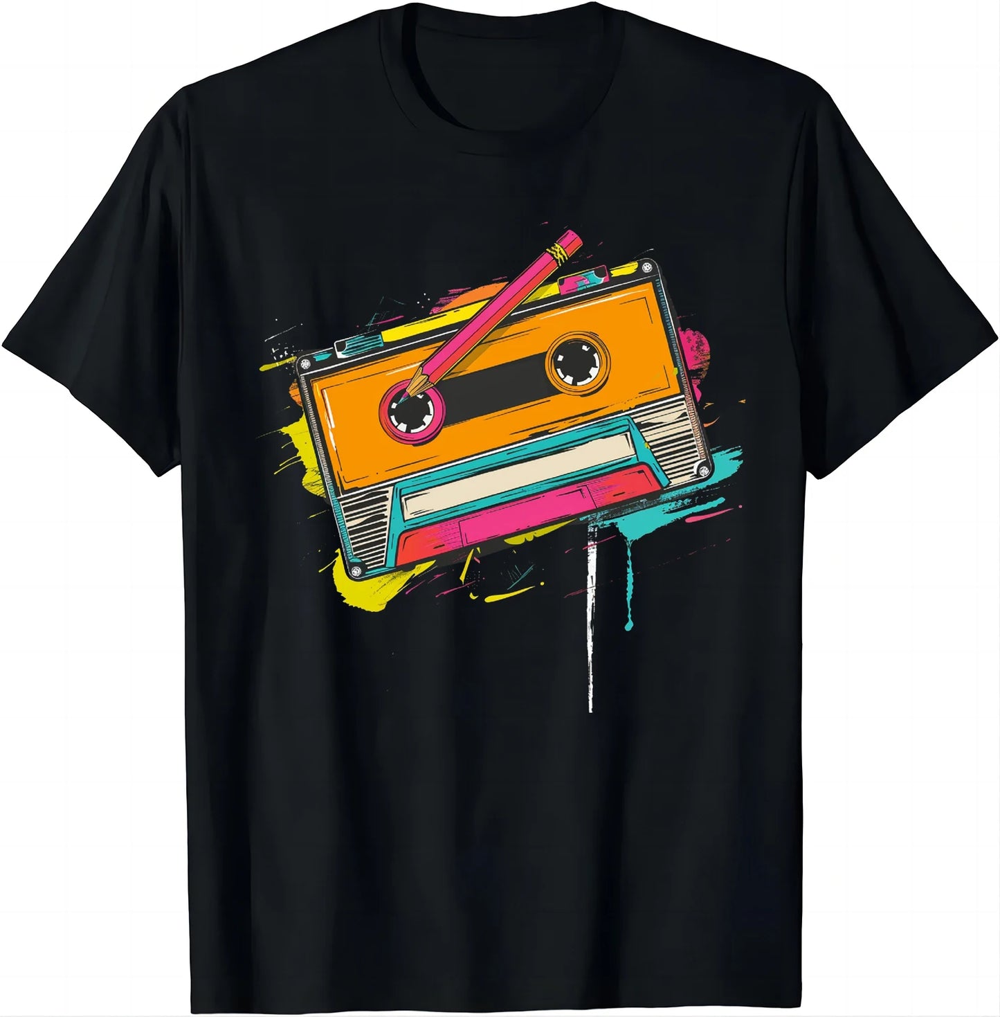 80s Cassette Tape Pencil T-Shirt - Retro 1980s Music Vintage Throwback Tee