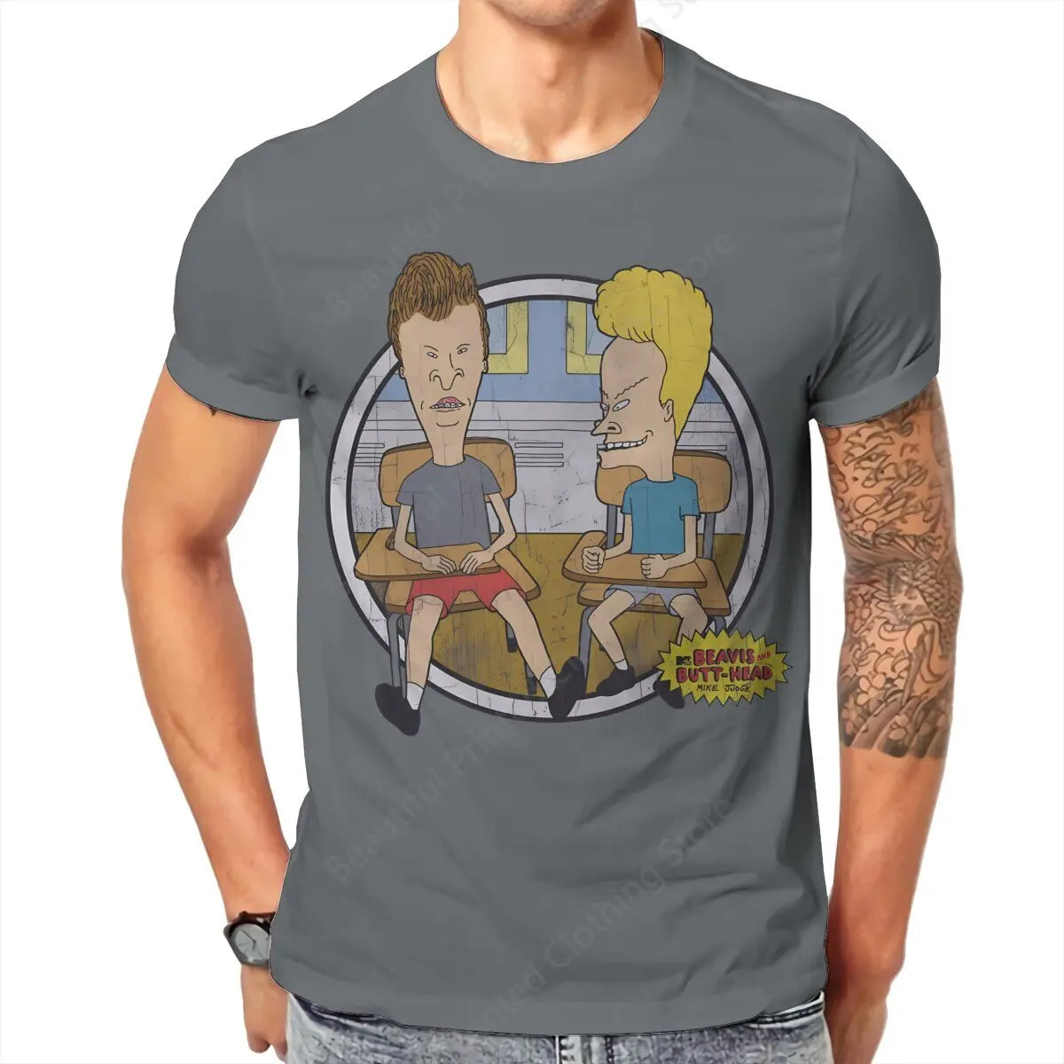 Beavis and Butthead T-Shirt - Vintage 90s Cartoon Classroom Portrait Graphic Tee - 100% Cotton Retro Unisex Short Sleeve