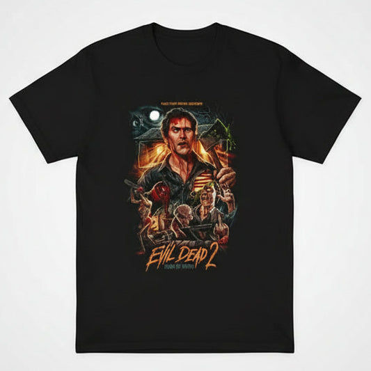Evil Dead 2 T-Shirt - Kiss Goodbye Horror Movie Graphic Tee - Retro Cult Classic