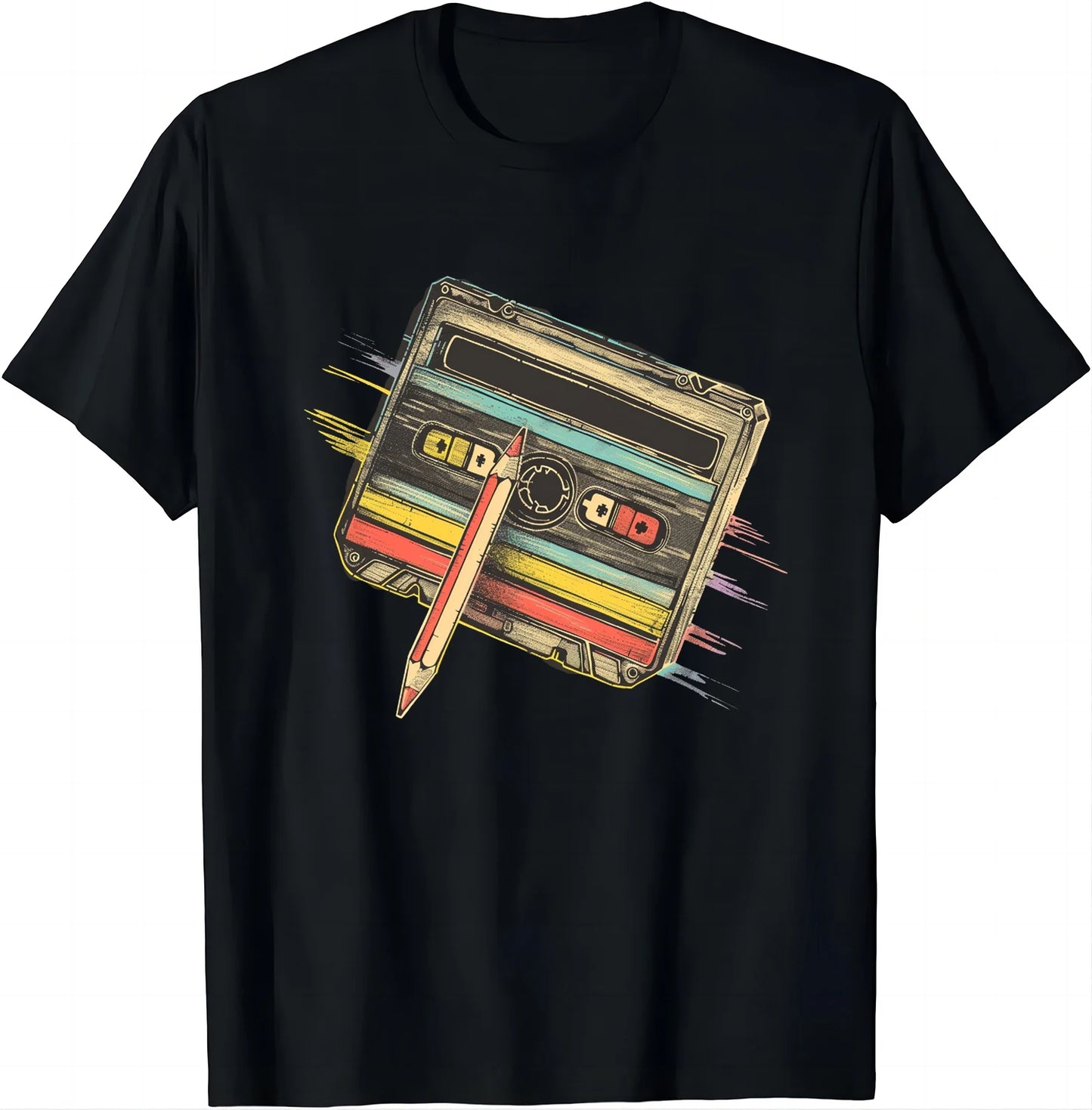 80s Cassette Tape Pencil T-Shirt - Retro 1980s Music Vintage Throwback Tee