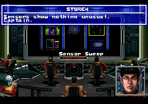 Vintage video game screen with character and text overlay. Star Trek Starfleet Academy Starship Bridge Simulator Reproduction Cartridge CrebbaTECH: RETROVERSE