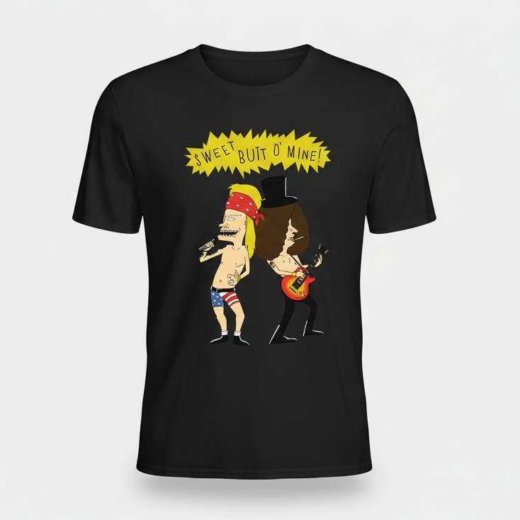Black Beavis Butthead Guns N Roses Parody Tee