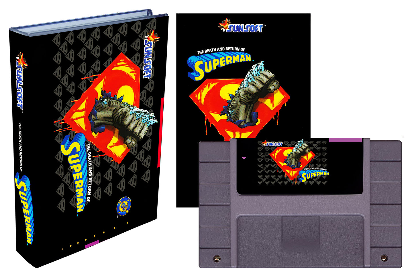 The Death and Return of Superman (SNES Compatible) - Reproduction Video Game Cartridge with Case and Manual