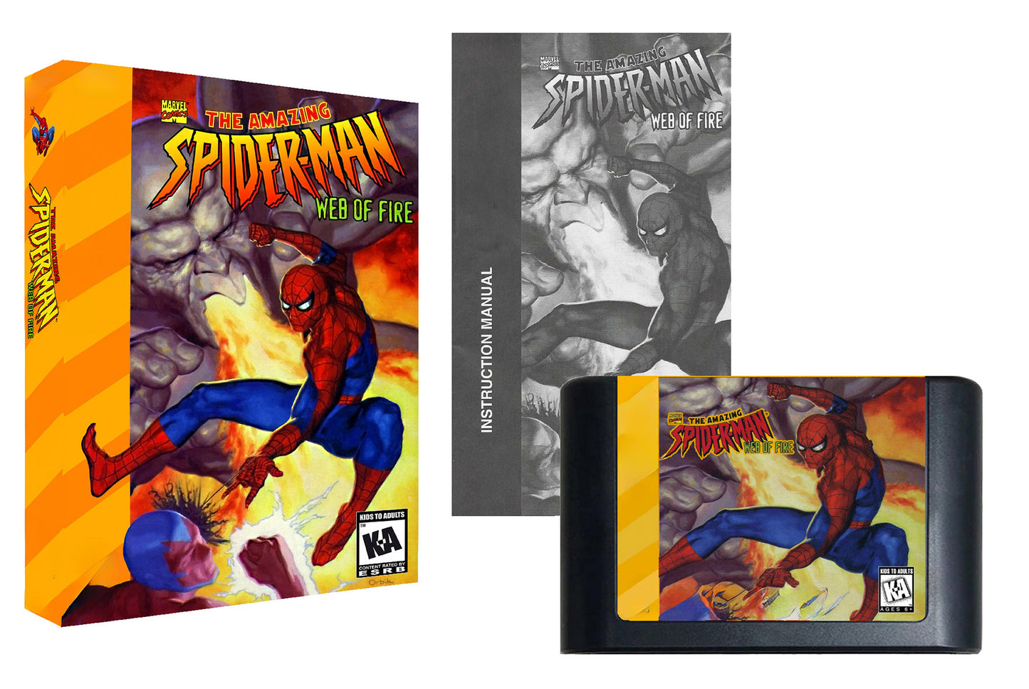 Spider-Man: Web of Fire (32X Compatible) – Reproduction Video Game Cartridge with Case and Manual