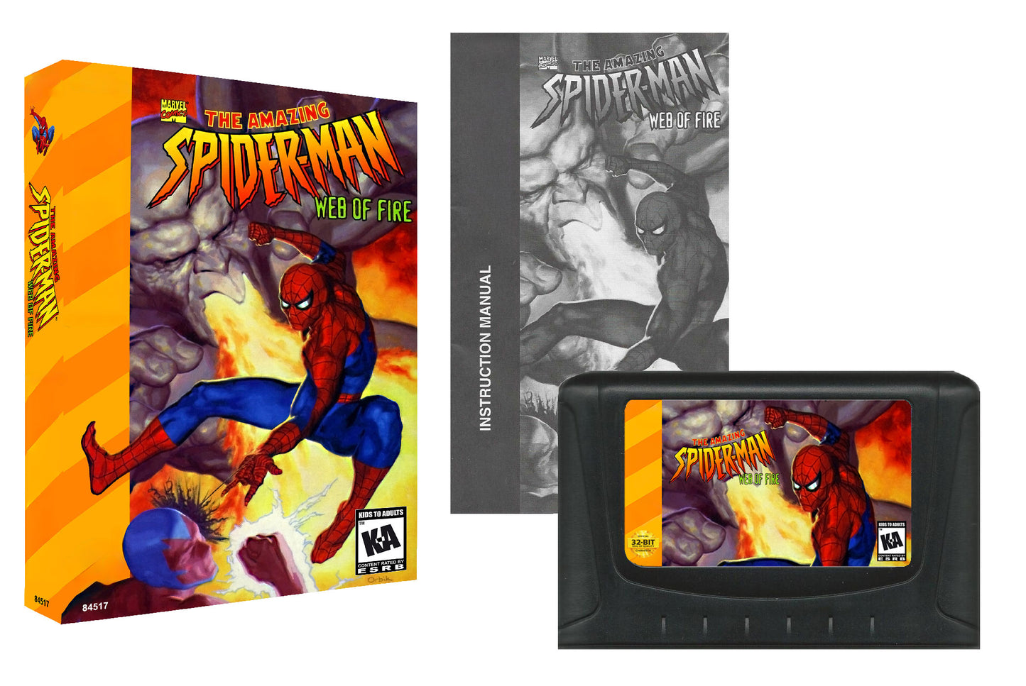 Spider-Man: Web of Fire (32X Compatible) – Reproduction Video Game Cartridge with Case and Manual