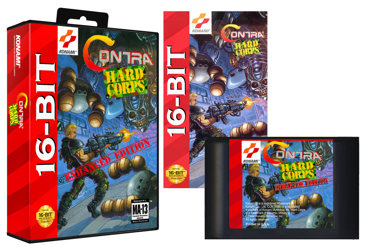 Contra Hard Corps: Enhanced Edition (Genesis Compatible) - Reproduction Video Game Cartridge with Case and Manual