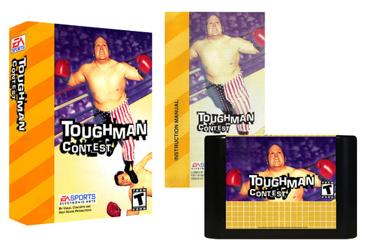 Toughman Contest game cartridge and packaging with a wrestler illustration on a white background