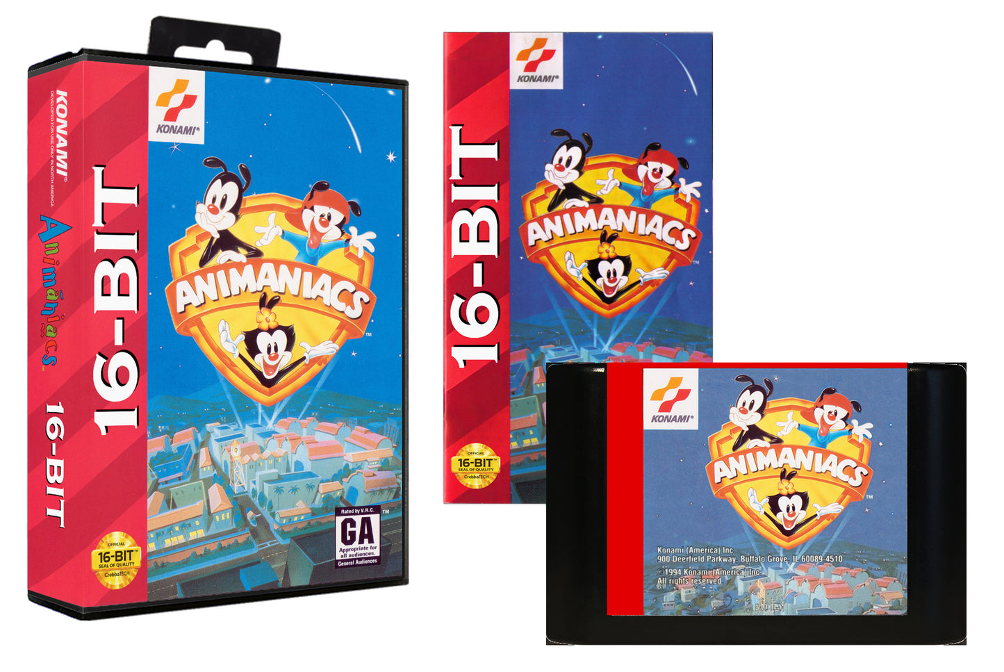 Animaniacs (Genesis Compatible) - Reproduction Video Game Cartridge with Case and Manual