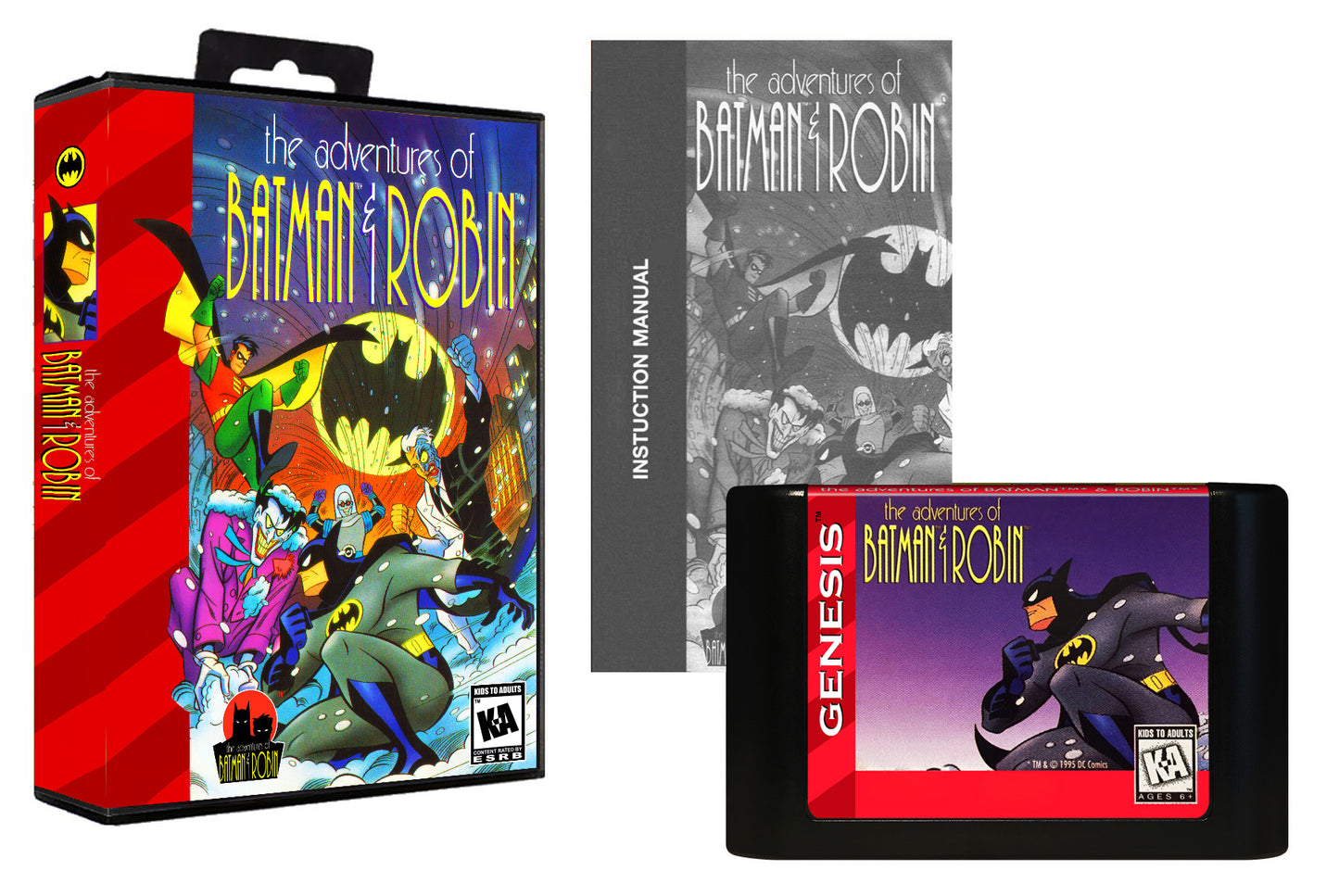 The Adventures of Batman & Robin Genesis Reproduction Cartridge – Complete with Case & Manual