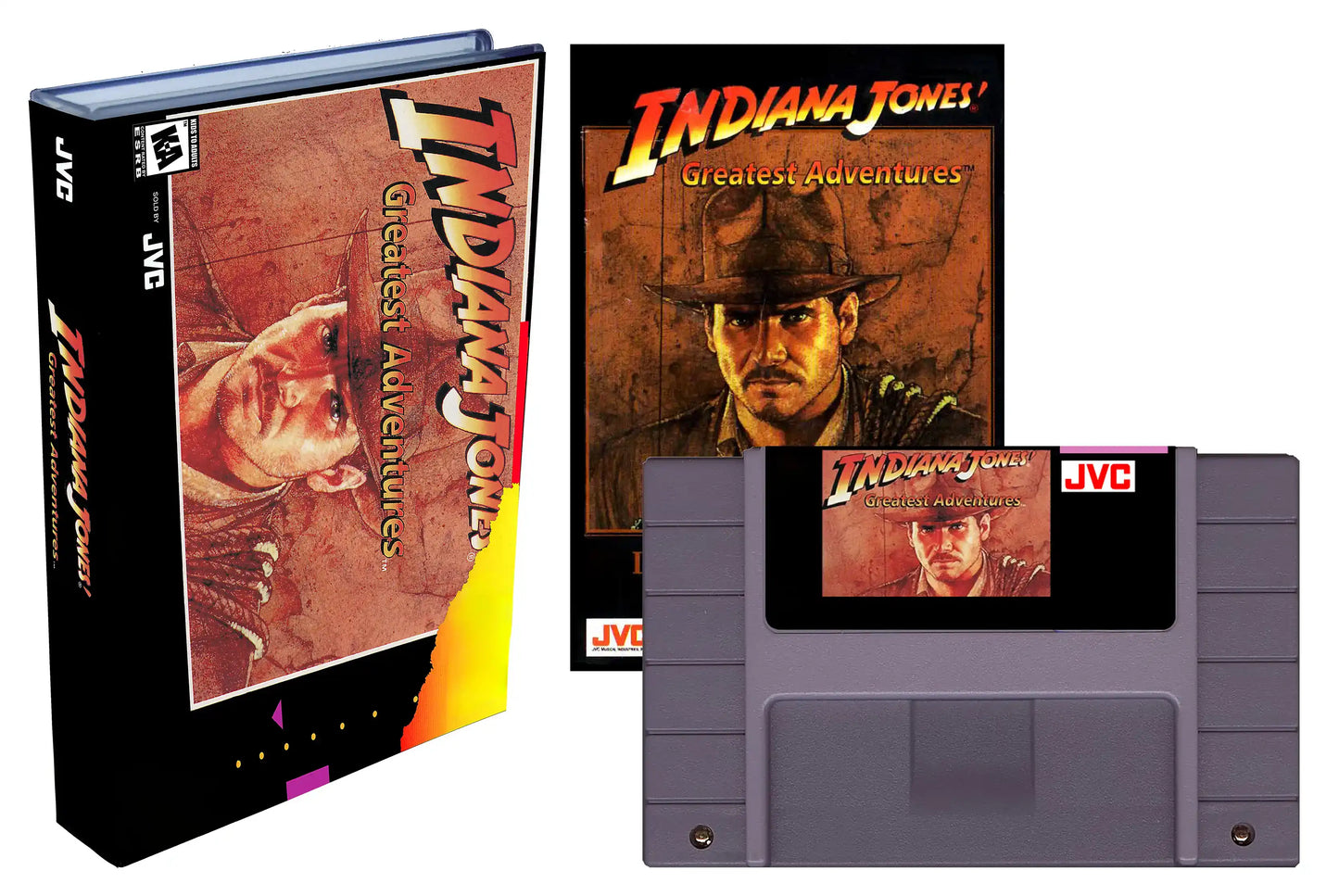 Indiana Jones' Greatest Adventures (SNES Compatible) - Reproduction Video Game Cartridge with Box and Manual