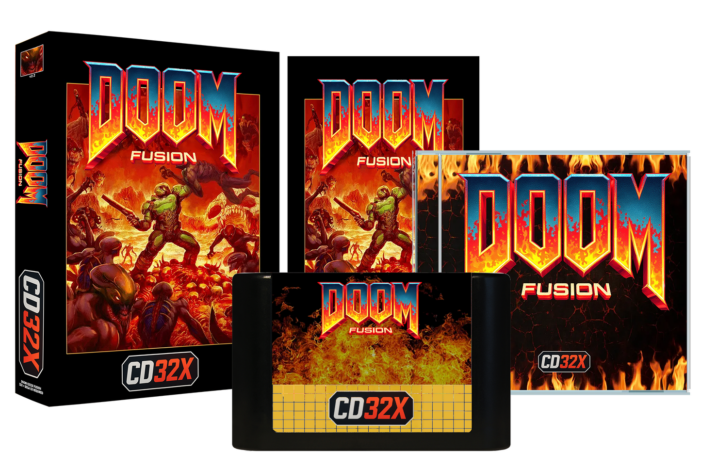 Doom CD32X Fusion (V2.2) - SRAM Saving - Reproduction Video Game Cartridge and Compact Disc with Case and Manual