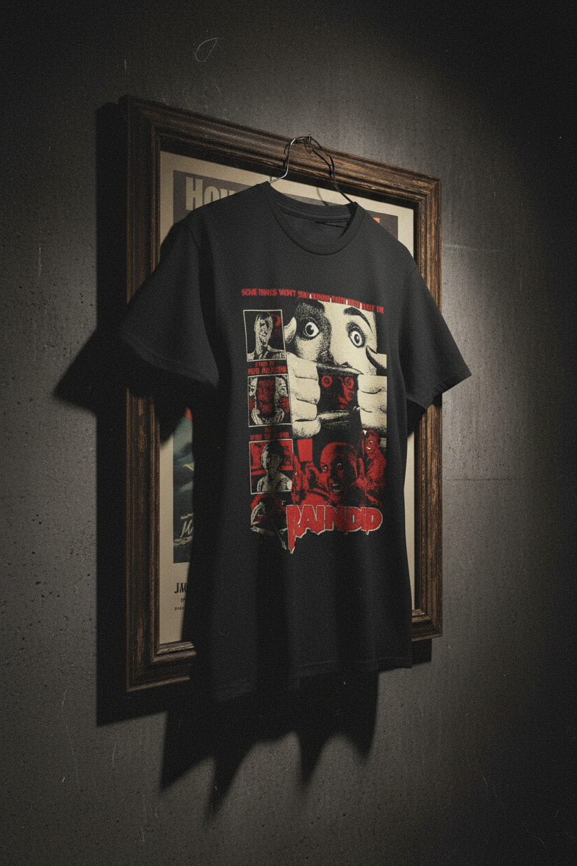 Braindead t-shirt draped over poster frame