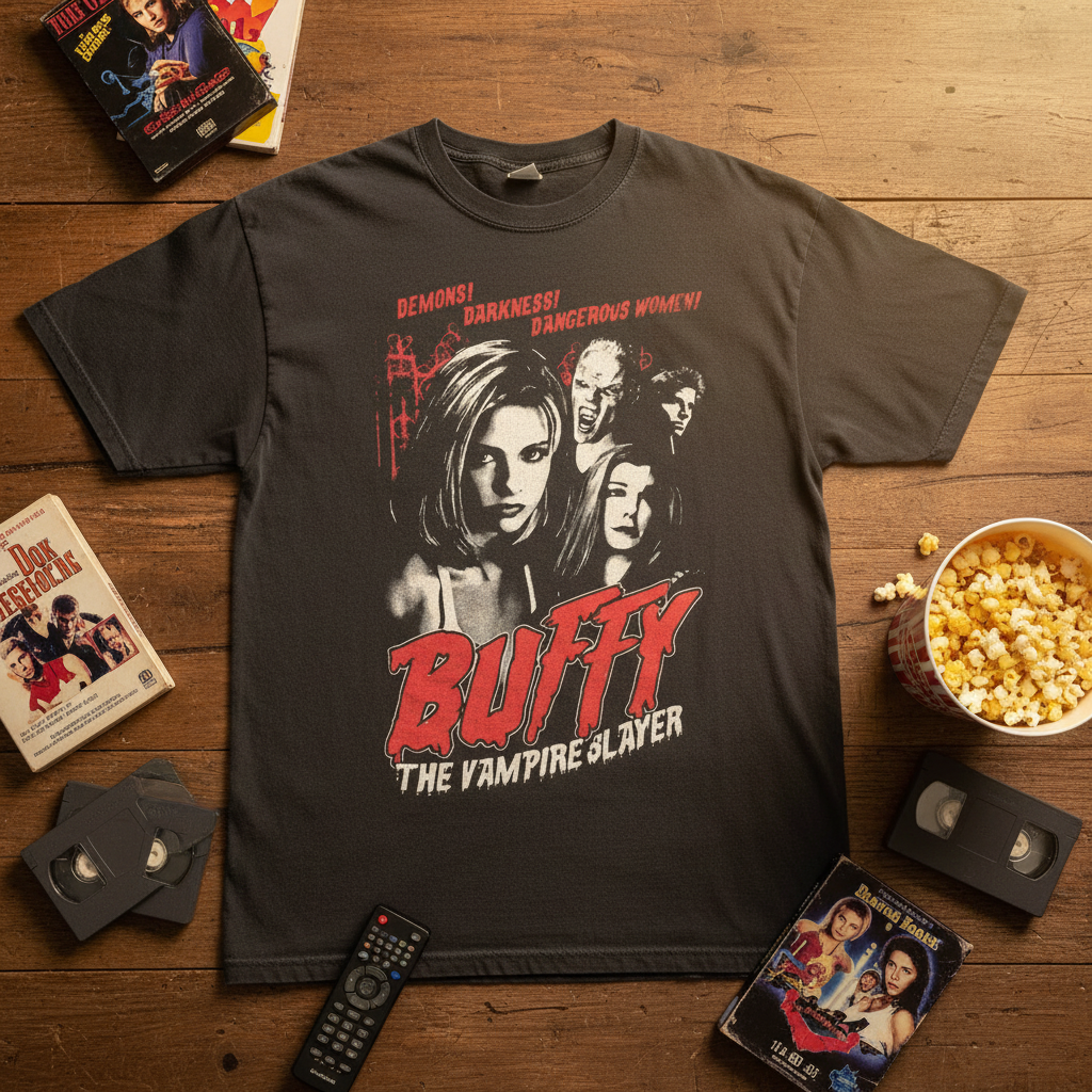 Buffy t-shirt - Flat Lay with 90s Props