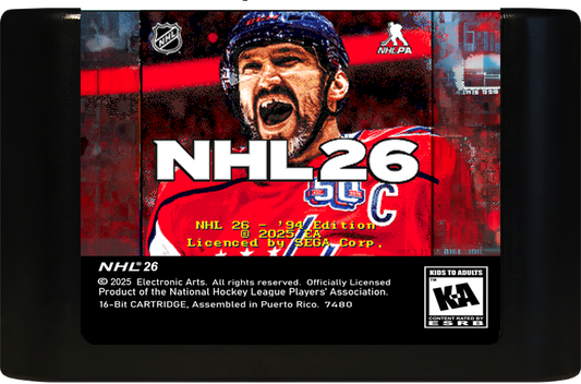 NHL '26 - '94 Edition (v3.0.26) (Genesis Compatible) (SRAM Saving) - ROM HACK Video Game Cartridge