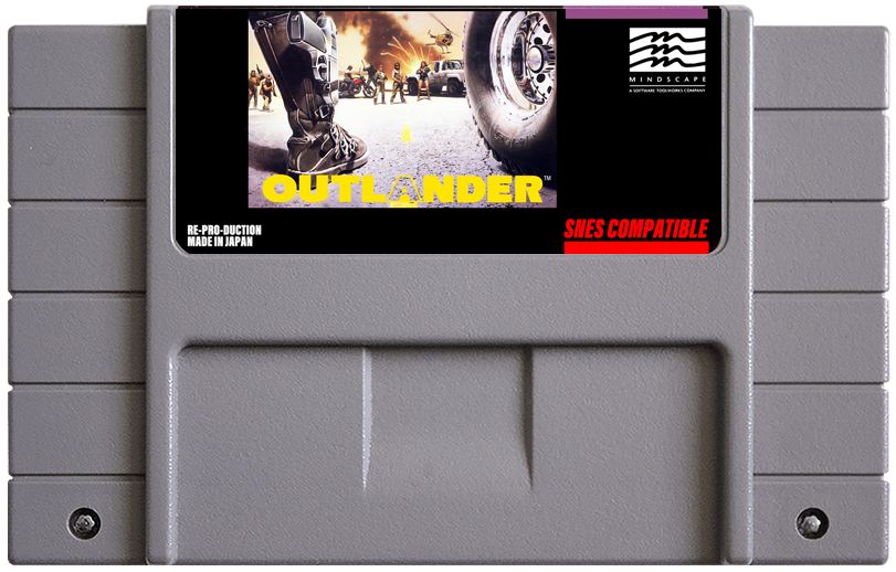 Game cartridge for 'Outlander' with a boot and vehicle image on the cover