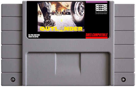 Game cartridge for 'Outlander' with a boot and vehicle image on the cover