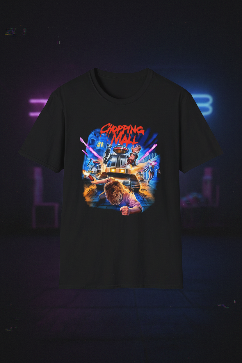 Chopping Mall Black Tee - Staged