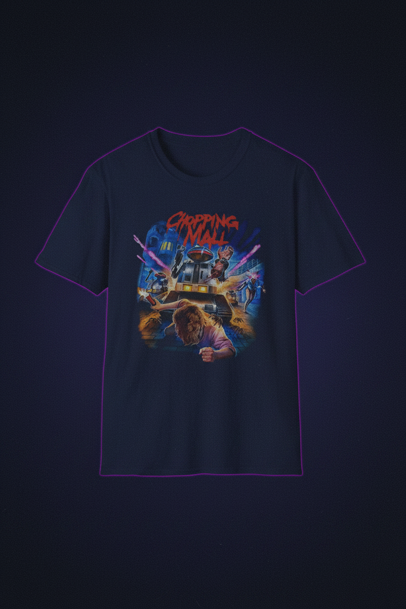 Chopping Mall Navy Tee - Staged