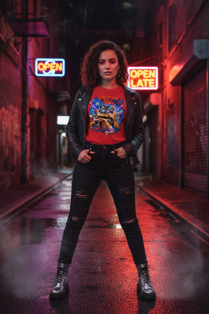 Chopping Mall Red Tee - Female Model