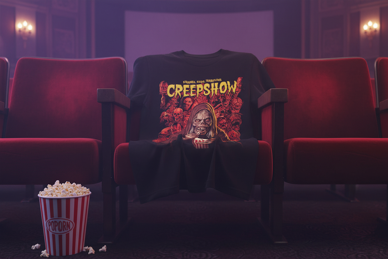 Creepshow t-shirt on red velvet theater seat