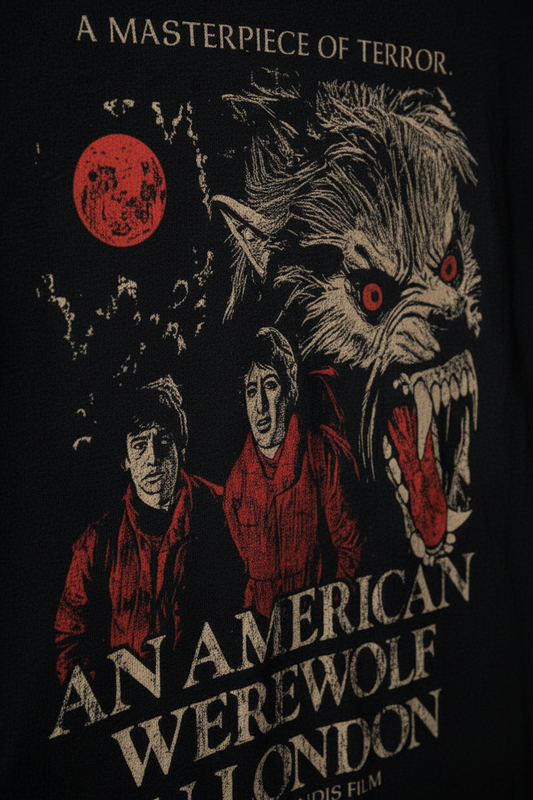 An American Werewolf in London - Retro Horror Tee Detail profile shot of t-shirt design
