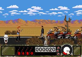 Pixelated video game scene with characters and vehicles in a desert landscape. Outlander - SNES Compatible - CrebbaTECH: RETROVERSE